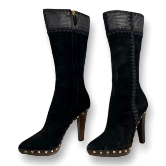 Sergio Rossi Over-the-Knee Boots Black Suede Leather - Picture 6 of 14